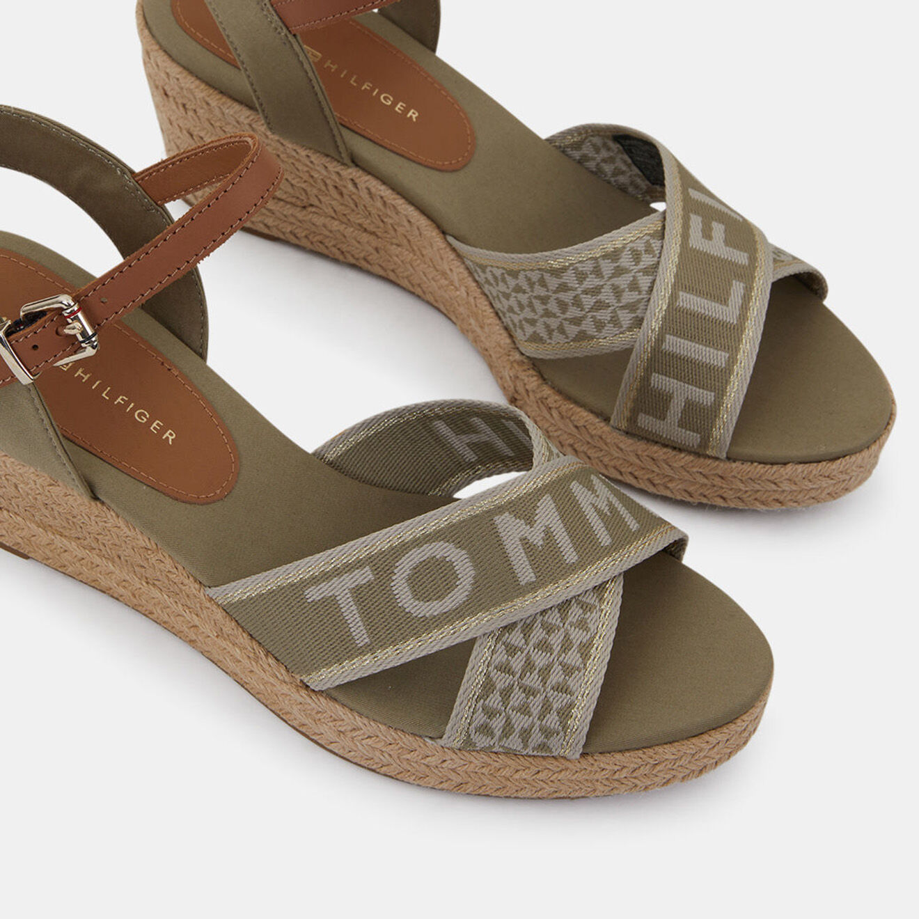 Tommy Hilfiger Sandales compensées Webbing Low kaki - Talon 7 cm