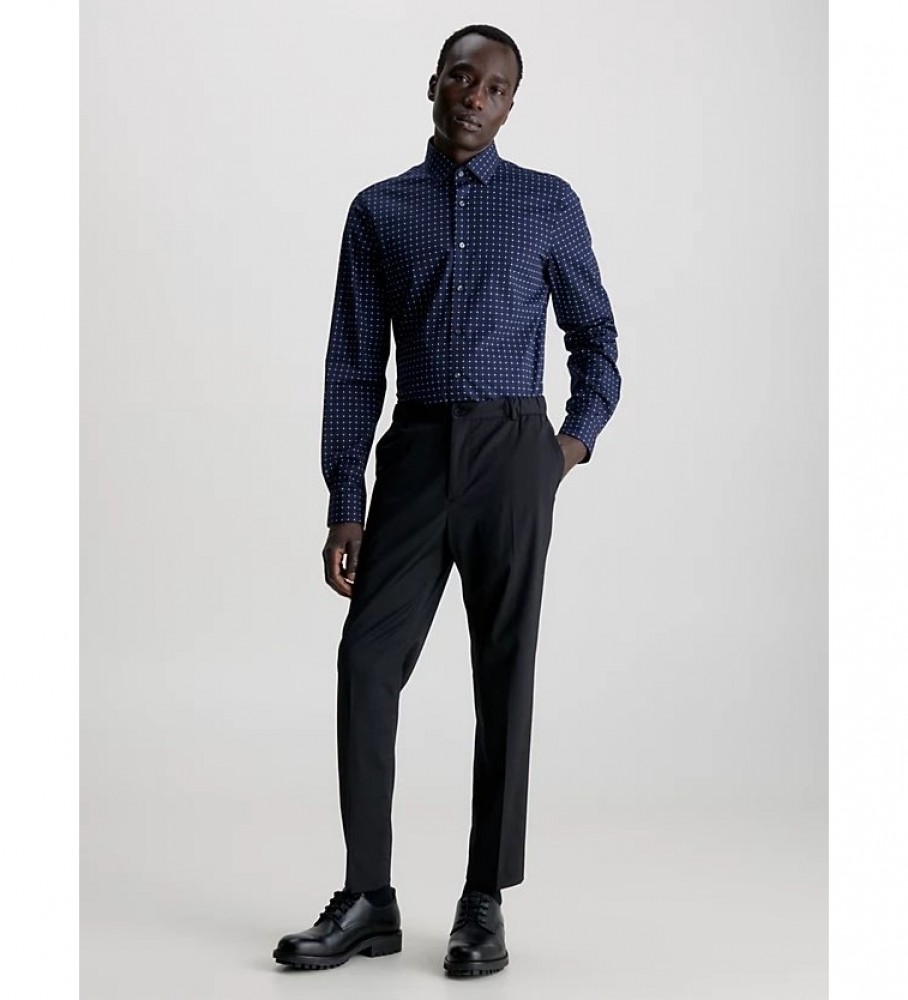 Camisa Calvin Klein Slim Popeline Azul Marinho