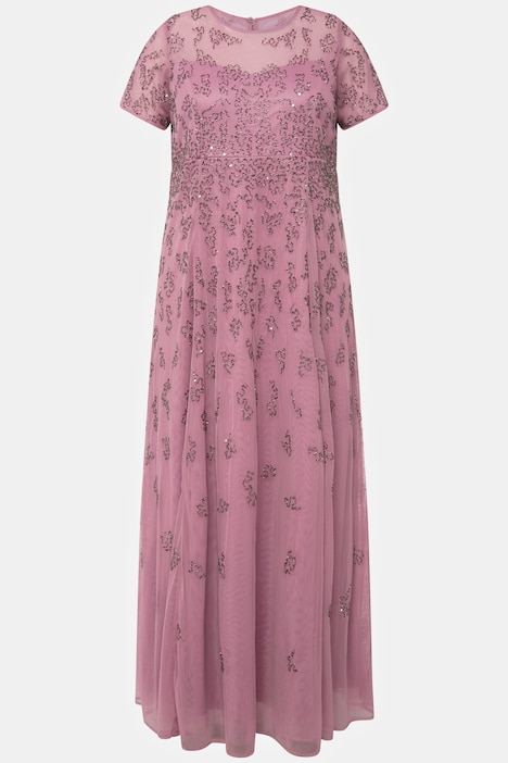 Meshkleid, Perlenstickerei, Rundhals, Halbarm