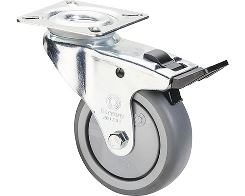 BS Zwenkwiel A320.A85.075 Rubberen blokkeerwiel Ø 75 mm tot 60 kg met plaat 60x60 mm