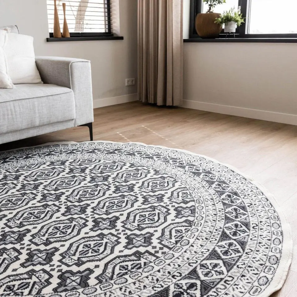 Interieur05 rond vintage vloerkleed Marad grijs/Aantraciet - 100 x 100 cm