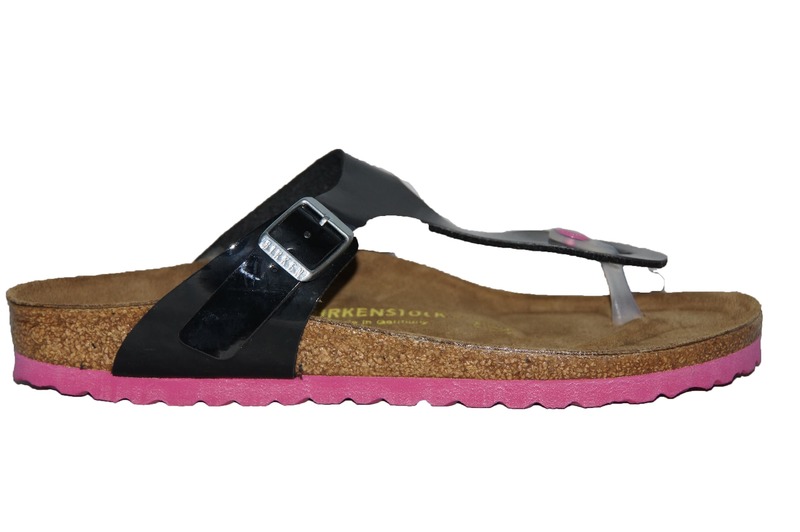 Birkenstock Gizeh Smal Schwarz Lack roze zool