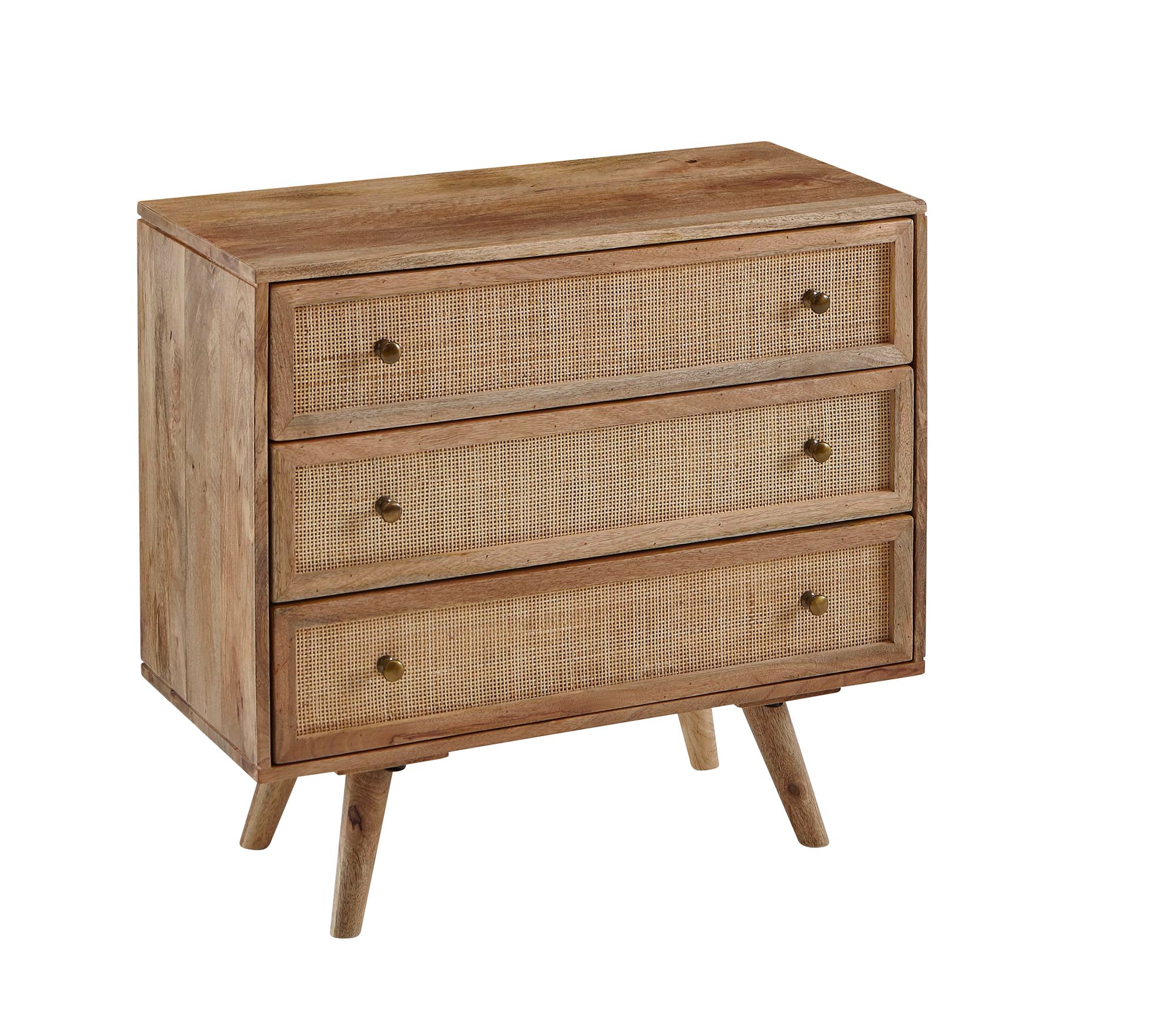 FineBuy Sideboard 80x75x40 cm Mango Massivholz Rattan Anrichte Kommode 3 Schübe