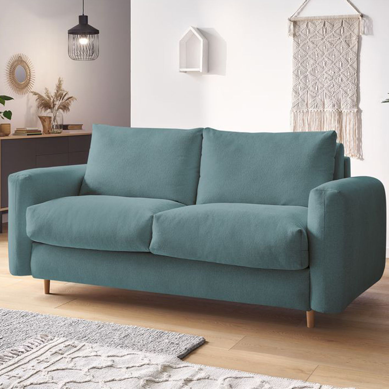 Bobochic Canapé droit cocoone convertible express  bleu foncé - 200x105x98 cm