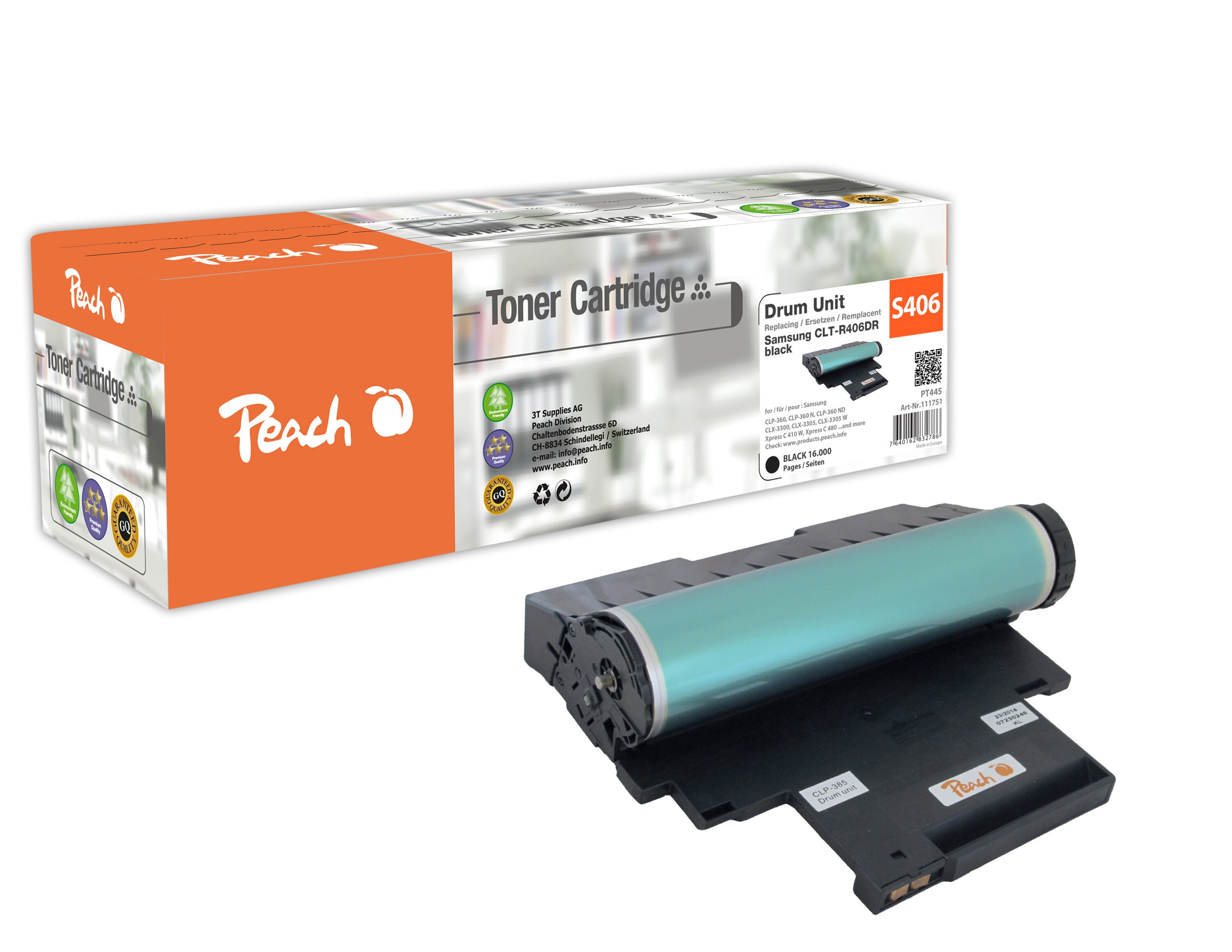Peach S406Trommeleinheit ersetzt Samsung CLT-R406/SEE, SU403A für z.B. Samsung Xpress C 480 W, Samsung Xpress C 460 W, Samsung CLP -360 (wiederaufbereitet)