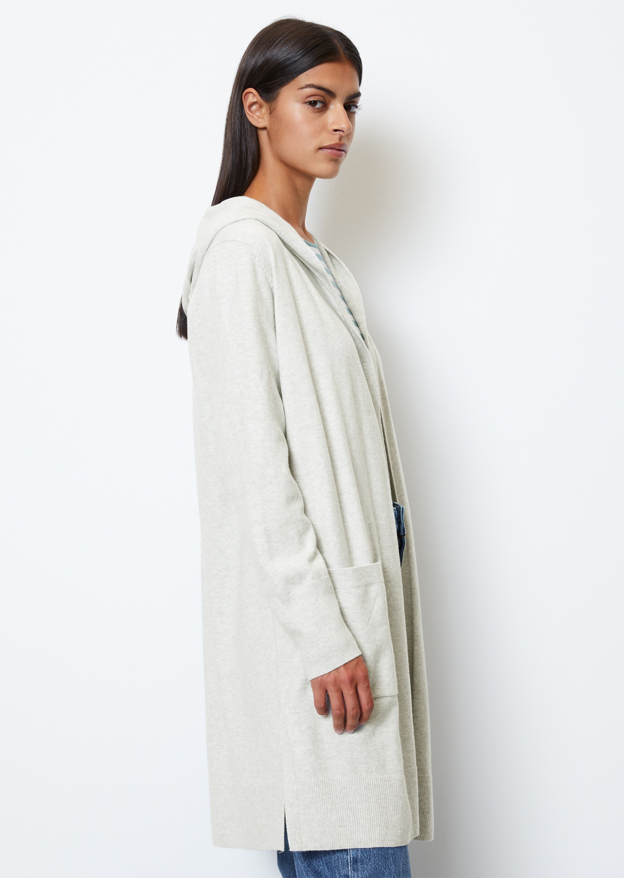 Langer Hoodie-Cardigan regular aus Soft-Cotton-Stretch