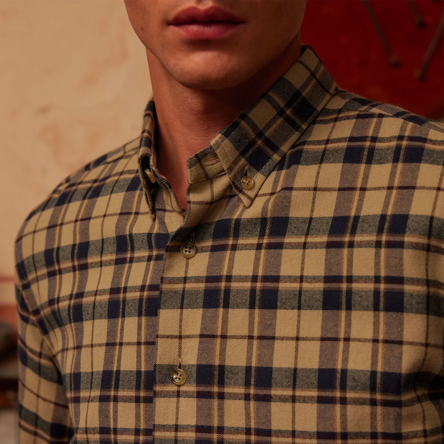 Beige checked flannel shirt