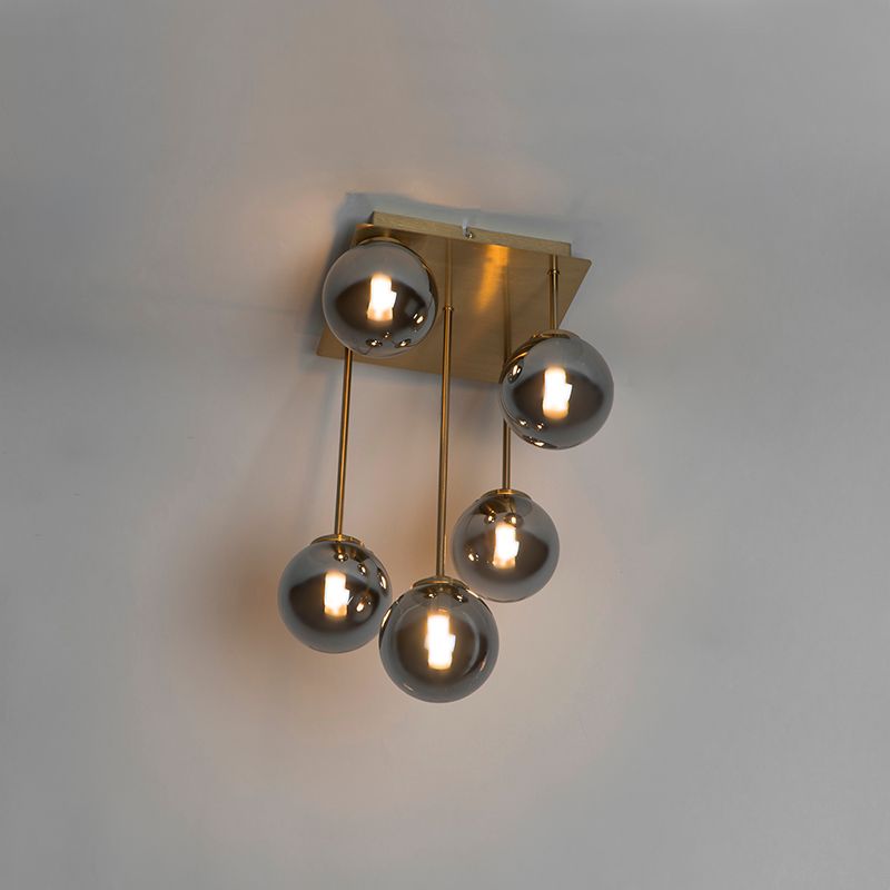 Moderne plafondlamp goud 5-lichts met smoke glas - Athens