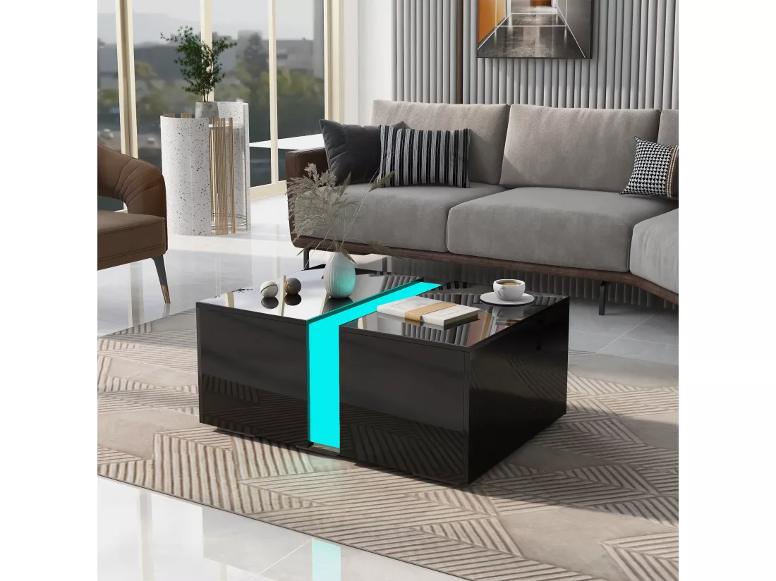 Table basse moderne avec LED - surface brillante - Noir
