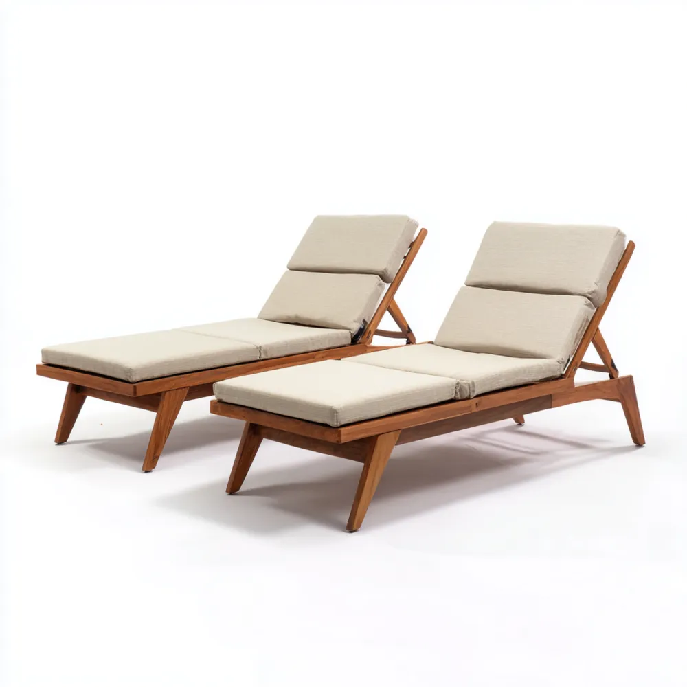 Gartenliege Set Holzrahmen 200x70x35 cm - Beige - Verstellbare Rückenl