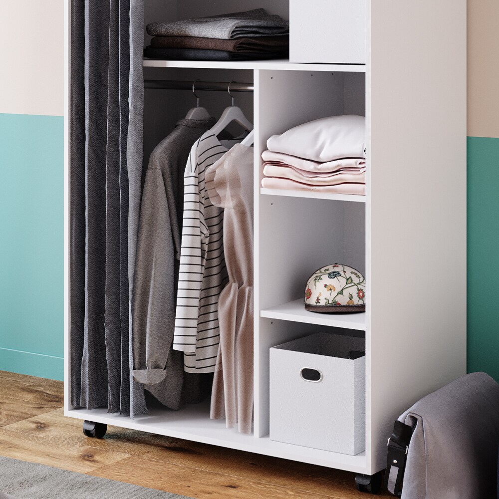 Vicco mobiler Kleiderschrank Dielenschrank Garderobe Doros Weiß 100 x 147 cm offen rollbar
