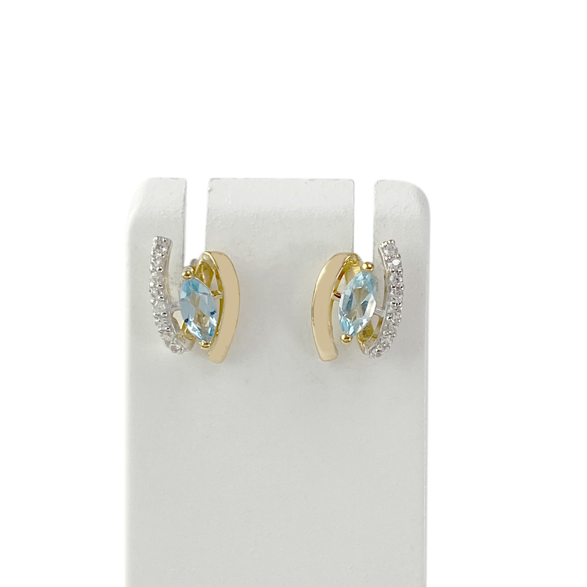 Boucles d'oreilles d'occasion or 375 jaune et rhodié topaze zirconias