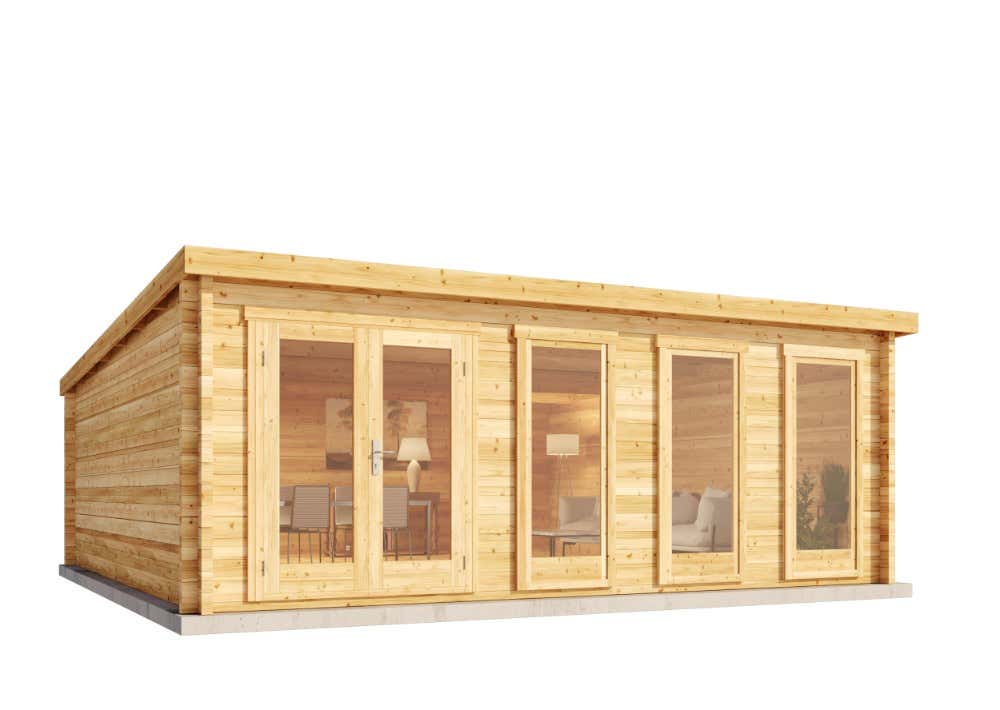 Alpholz Tuinhuis Atrium-D, houten tuinhuis met 40 mm wanddikte, blokhut met montagemateriaal, natuurlijke afwerking, 6x6m