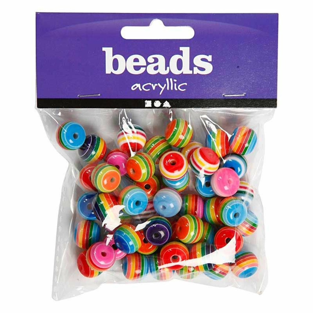 50 perles en résine rayées ø 12 mm - multicolore