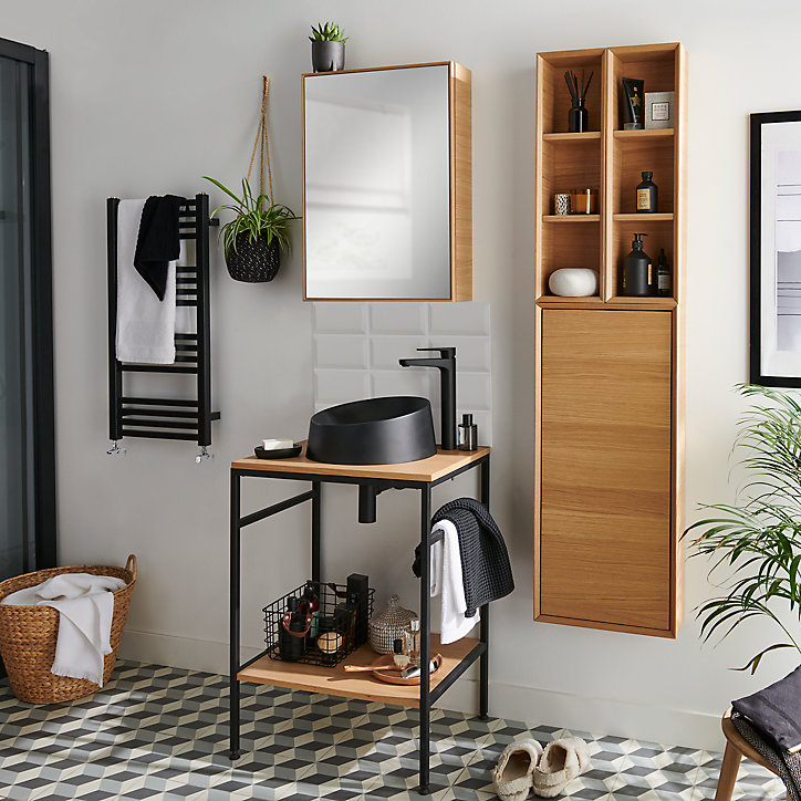 Plan de toilette GoodHome Avela placage chêne 60 cm