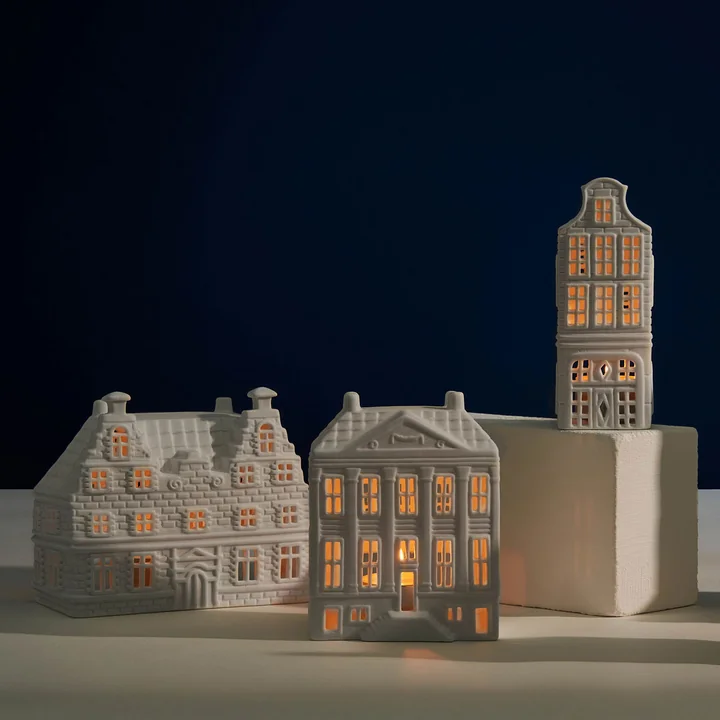 &klevering - Canal Haus Teelichthalter #2, weiss (3er-Set)