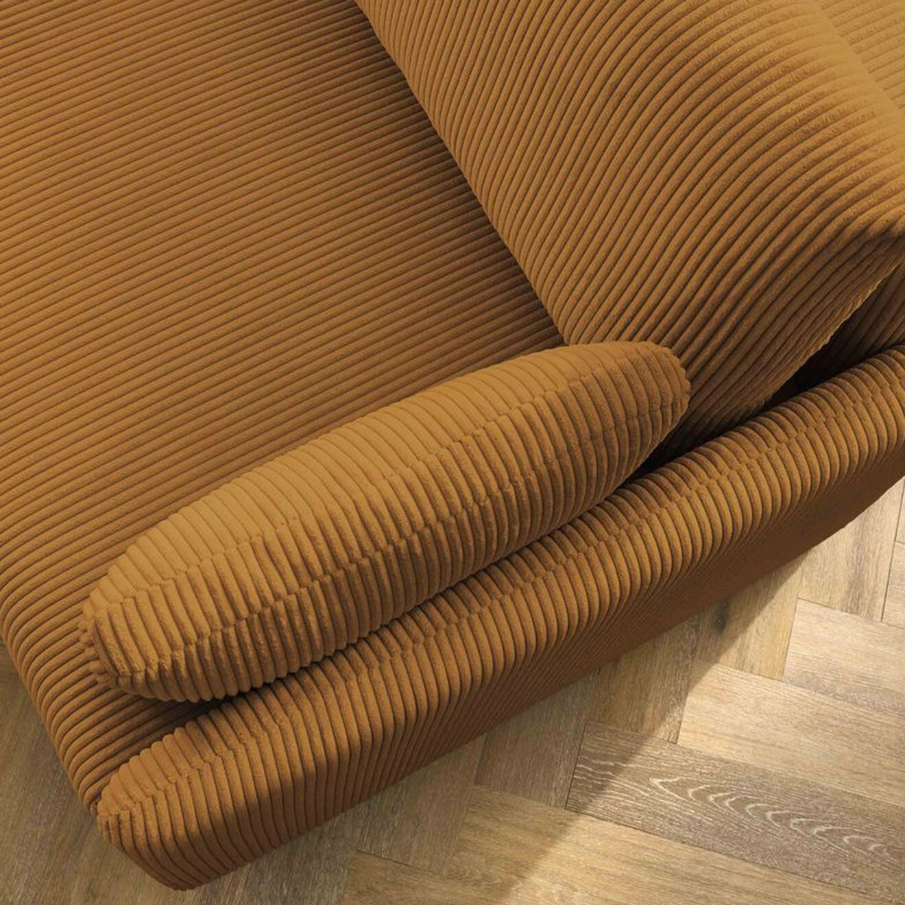 Bobochic Canapé convertible coffre marcel velours côtelé jaune  - 211x100x86 cm