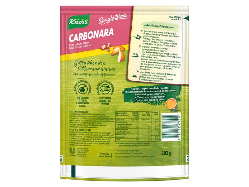 Knorr Spaghetteria Carbonara 2 Portionen Fertiggericht mit Pasta und Specksauce