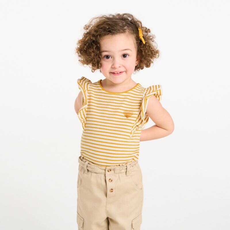 T-shirt fantaisie rayé à volants jaune bébé fille Jaune