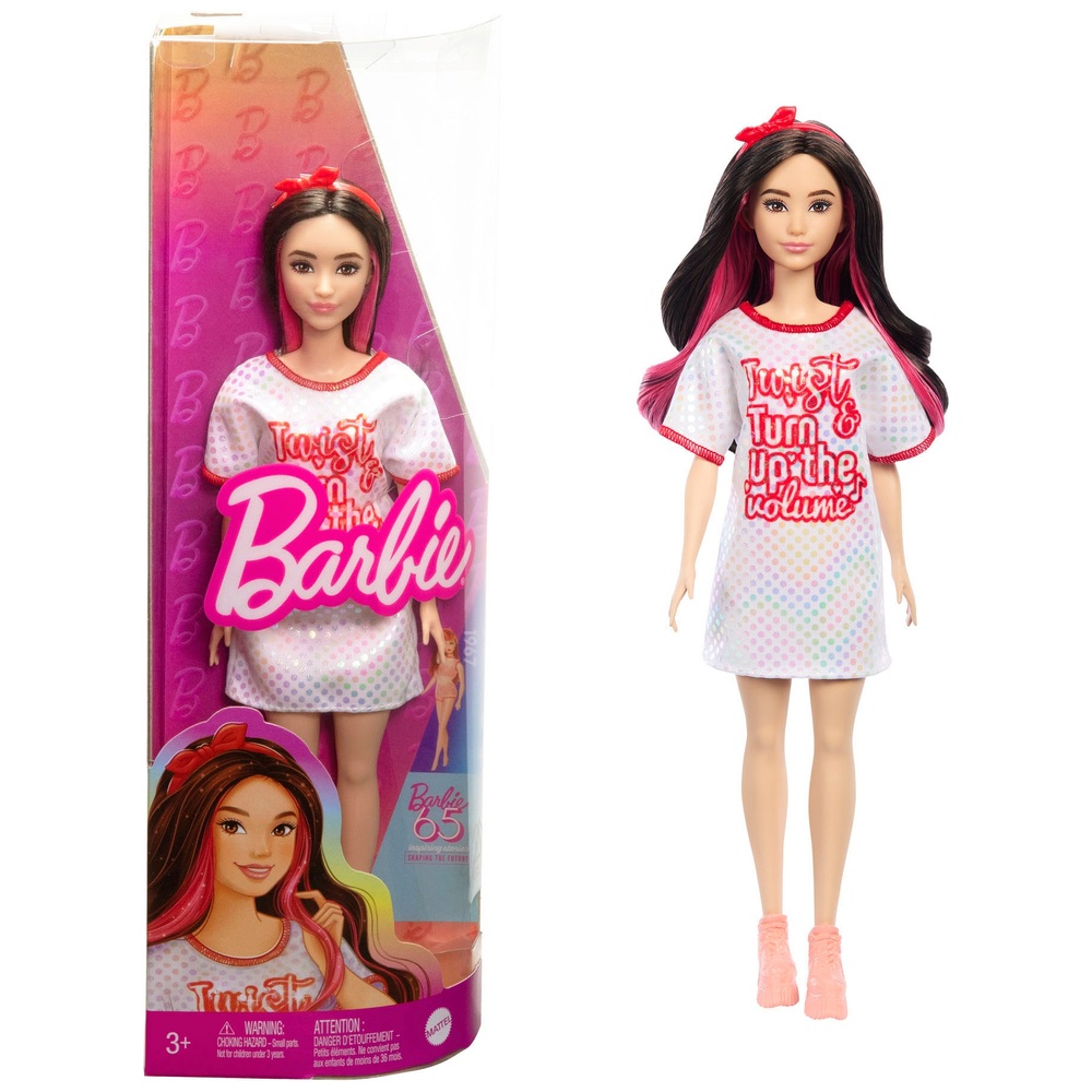 Barbie Fashionista Puppe 214 mit schwarzem Haar und Twist 'n' Turn Kleid