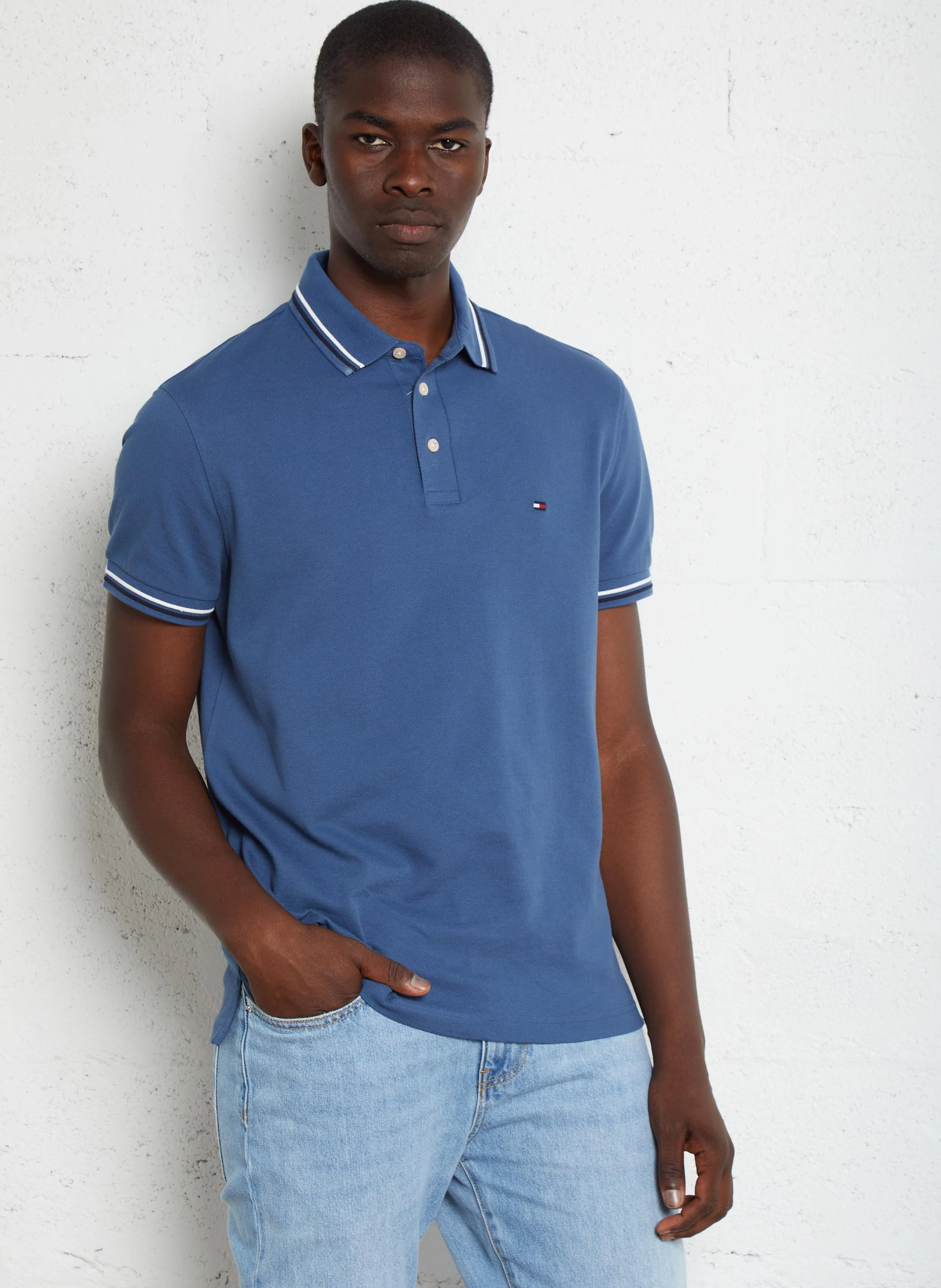 Polo droit en coton bio mélangé | Bleu