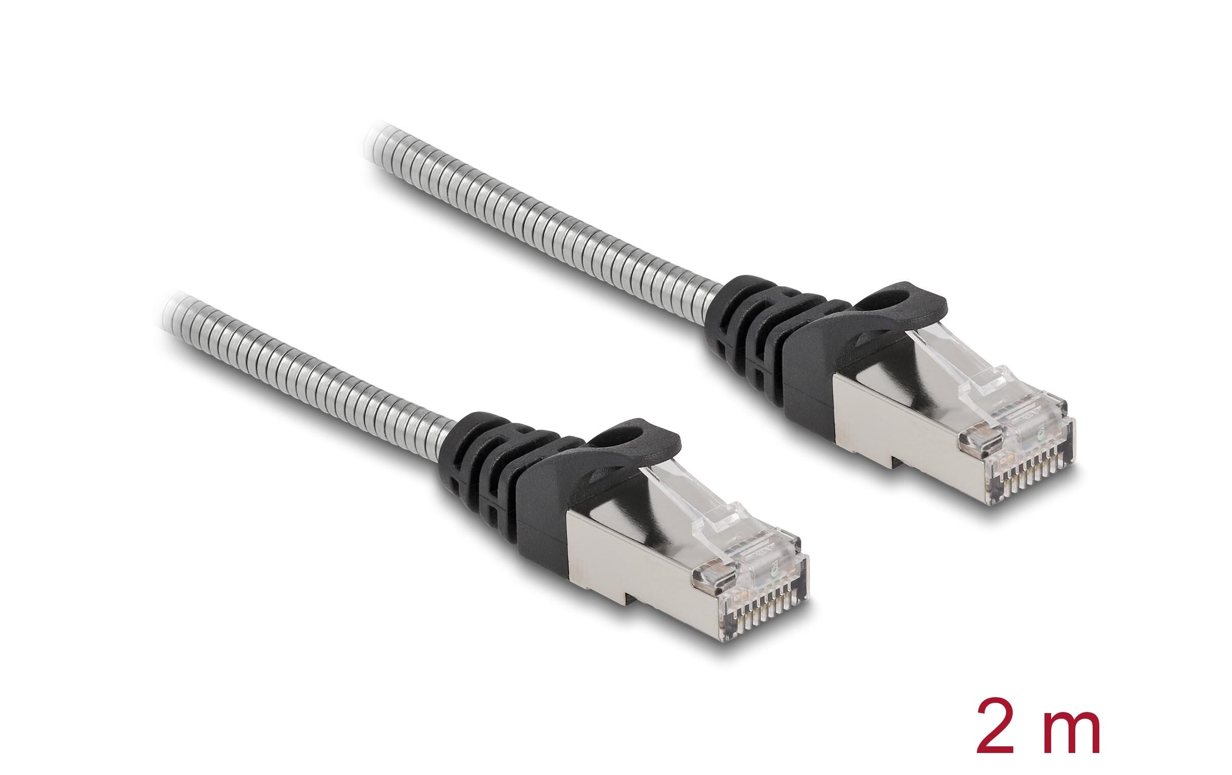 Patchkabel mit Metallmantel Cat 6A, U/FTP, 2 m, SilberDelock RJ45 Kabel Cat.6A U/FTP mit Metallmantel 2 m