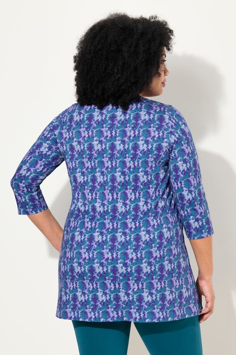 Longshirt, Batikmuster, A-Linie, V-Ausschnitt, 3/4-Arm