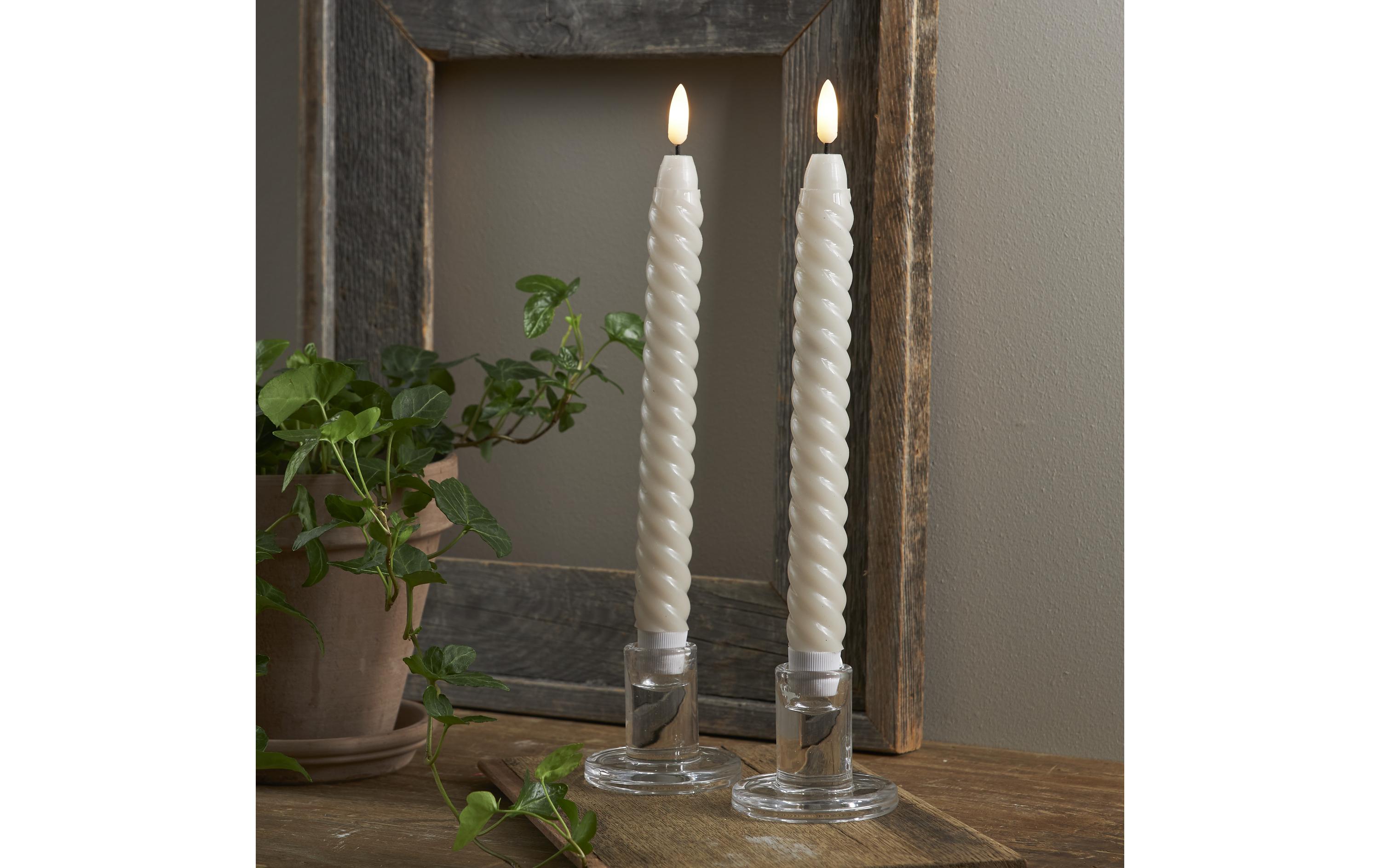 LED-Stabkerzen Set Flamme Swirl, Ø 2.3 x 25 cm, Beige, 2 StkKünstliche Kerze mit beweglicher Flamme