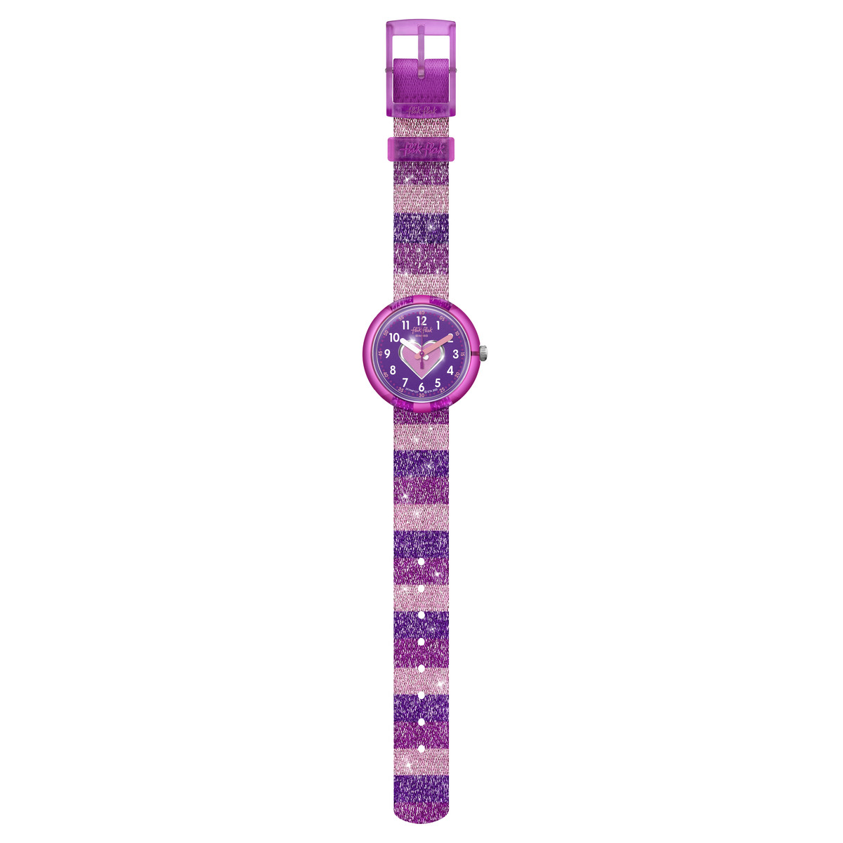 Montre FLIK FLAK Color my life Stripy Glitter enfant plastique biosourcé bracelet PET recyclé rose