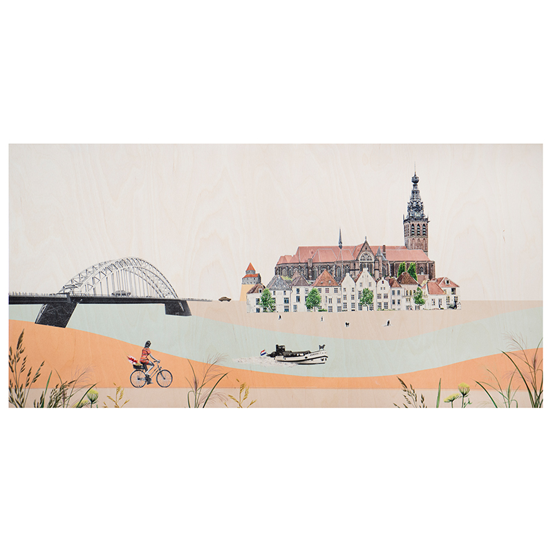 StoryWood wandpaneel Nijmegen tussen Maas en Waal 80 x 40 cm