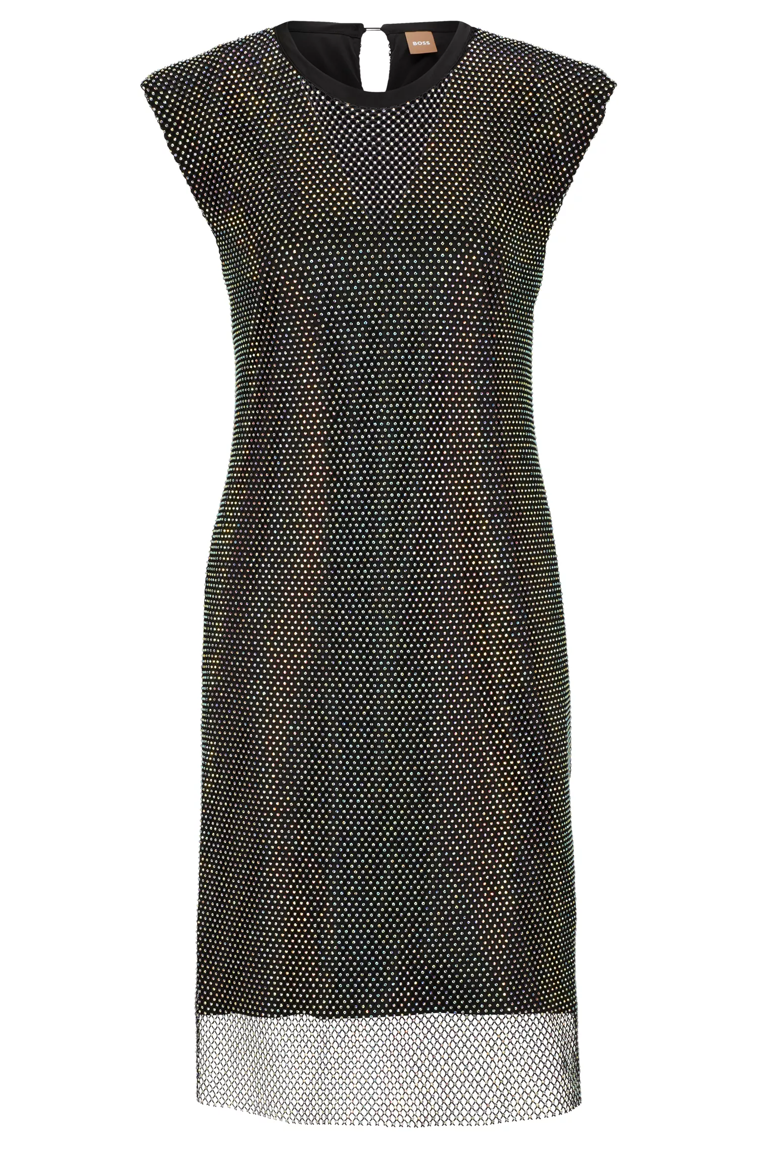 Vestido BOSS laranja sem mangas, modelagem regular, em malha brilhante.