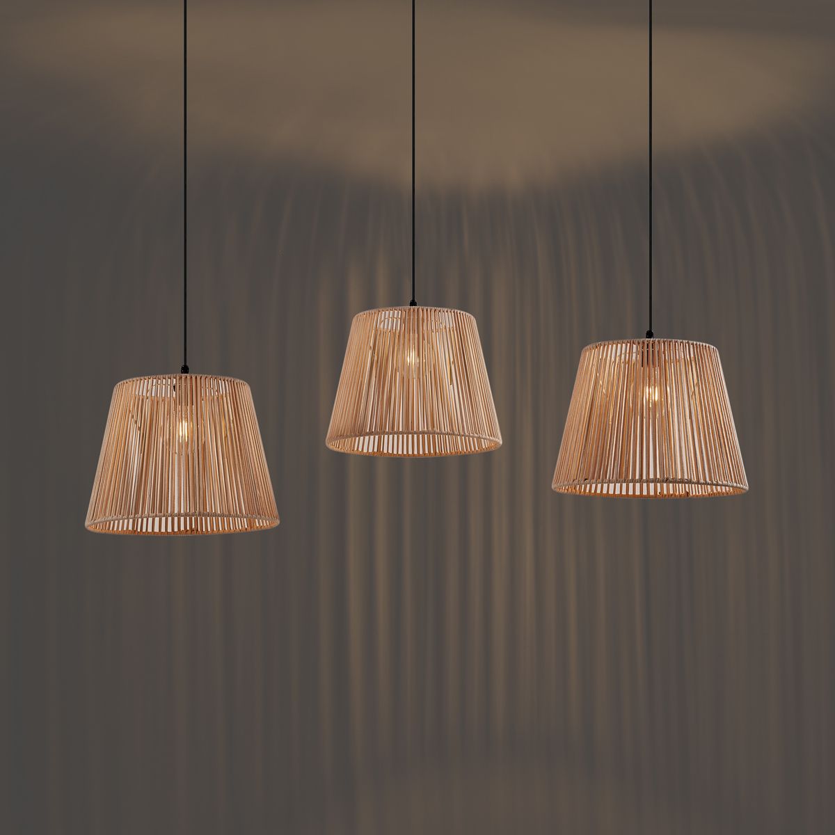 Buiten hanglamp zwart met beige kappen van touw 3-lichts IP44 - Cava Jayla