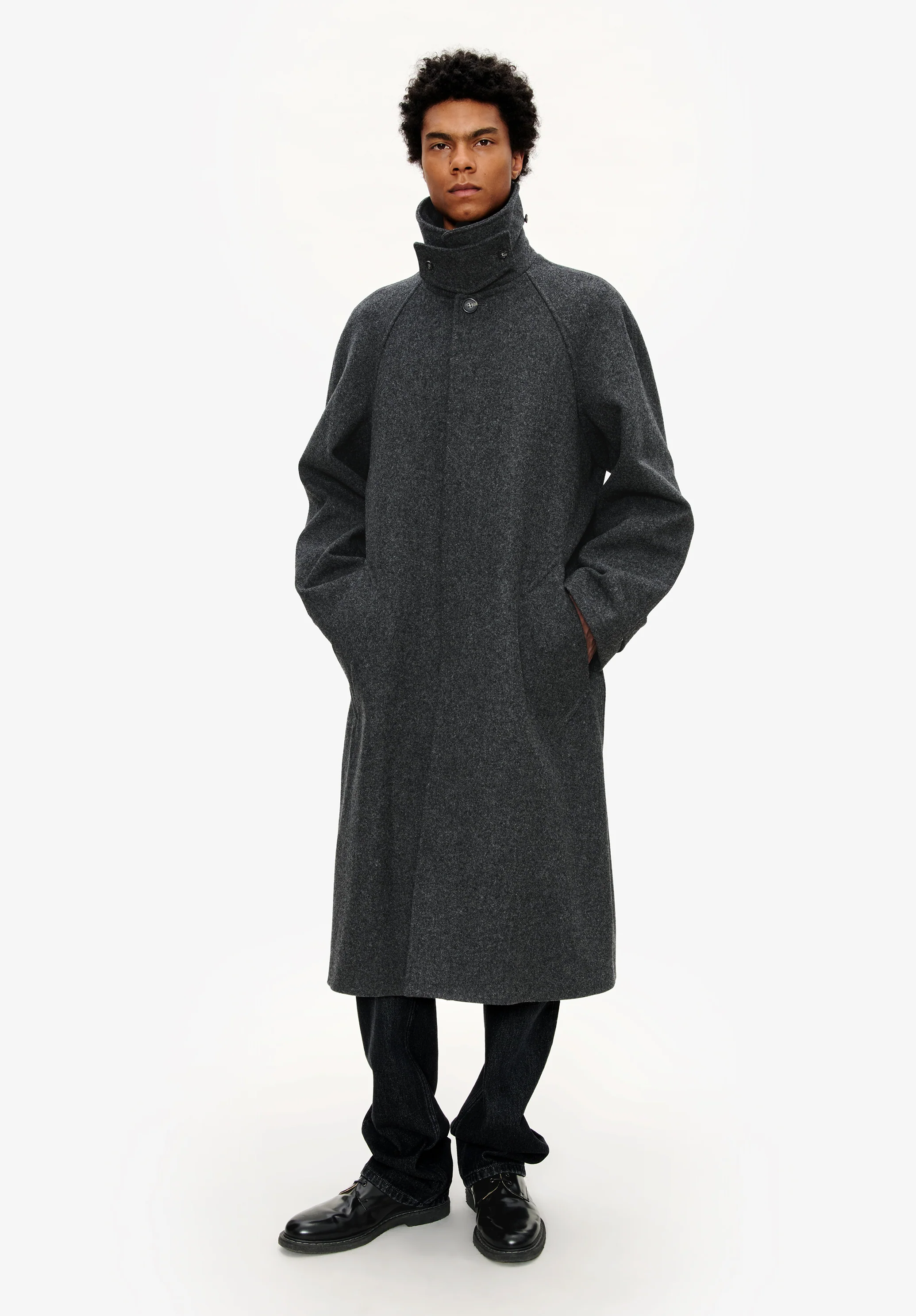 Manteau oversize uni manches raglan - Anthracite chine