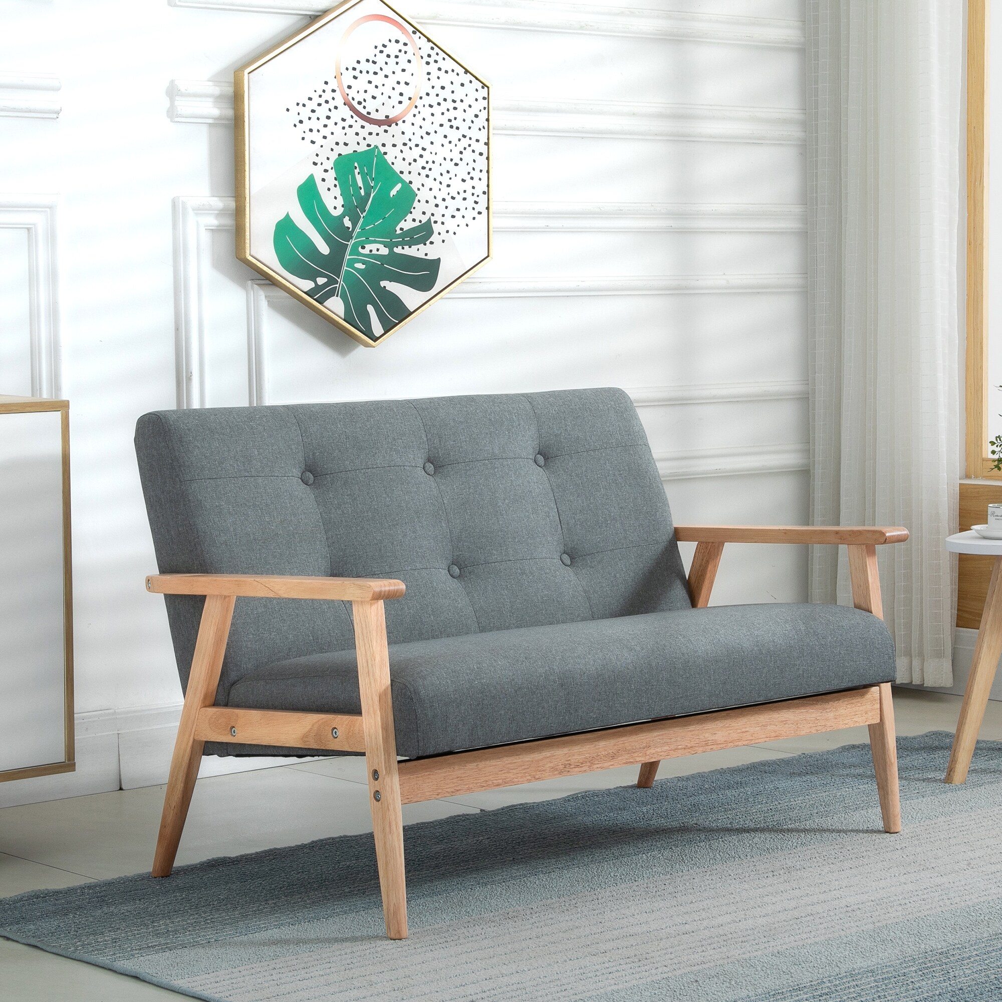 HOMCOM Doppelsofa mit Holzgestell grau 115B x 66,5T x 73H cm