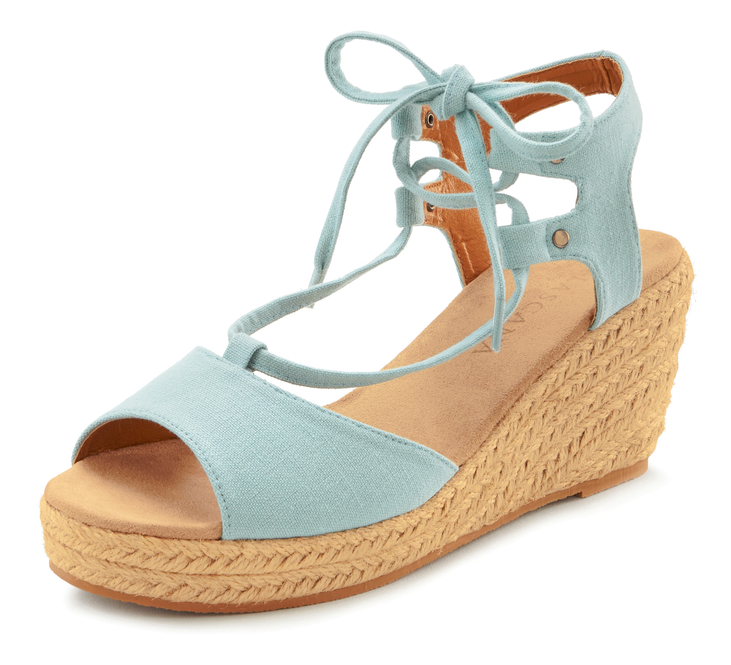 LASCANA Keilsandalette »Sommerschuh«  Sandalette, Sandale mit Keilabsatz, Bast-Optik & Schnürung VEGAN