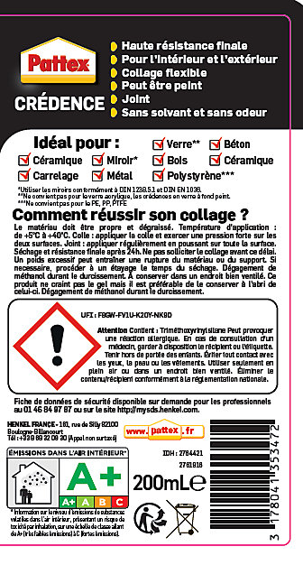 Colle de fixation crédence Pattex 216g