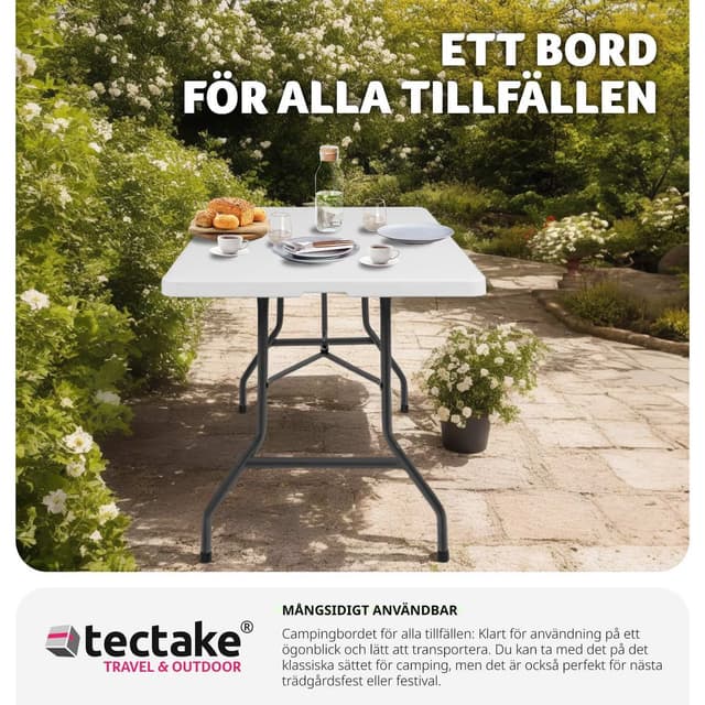 Campingbord foldbar hvid 183x76x74cm