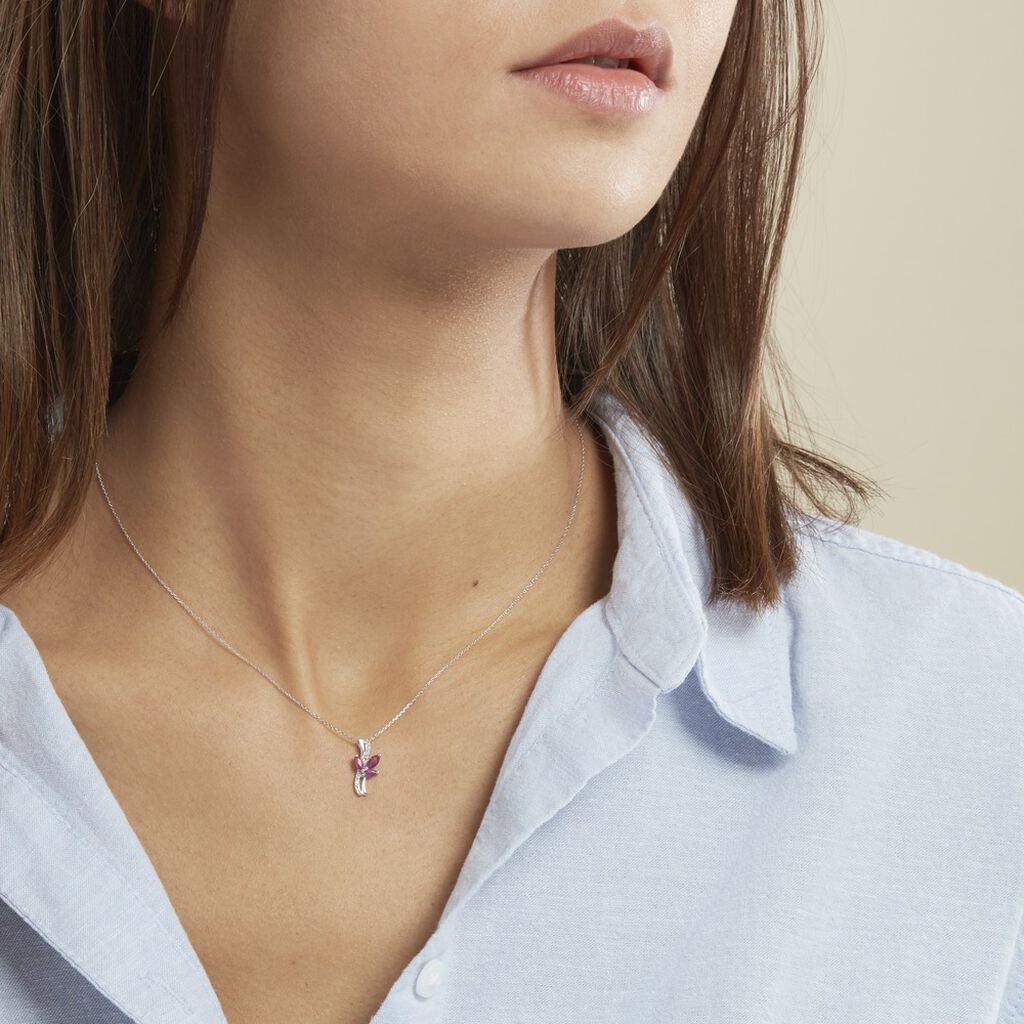 Collier Angie Or Blanc Diamant Et Rubis