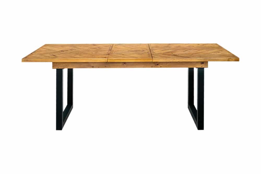 Ausziehbarer Esstisch MOSAIK 160-200cm braun Pinie recyceltes Massivholz Metall schwarz