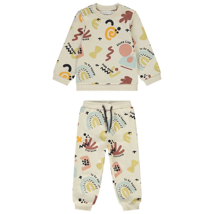 Ensemble jogging molleton imprimé arty pour bébé garçon - Ecru