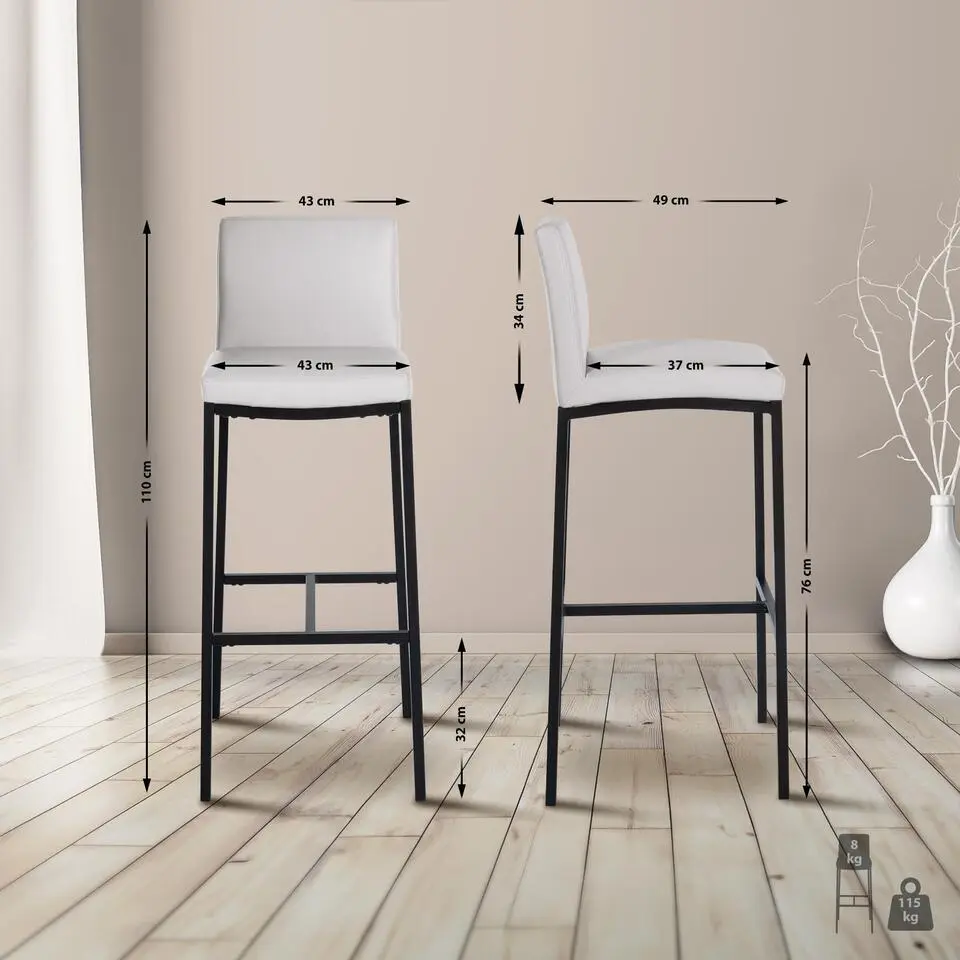 CLP Barkruk Freeport zwart Frame - Kunstleer - wit