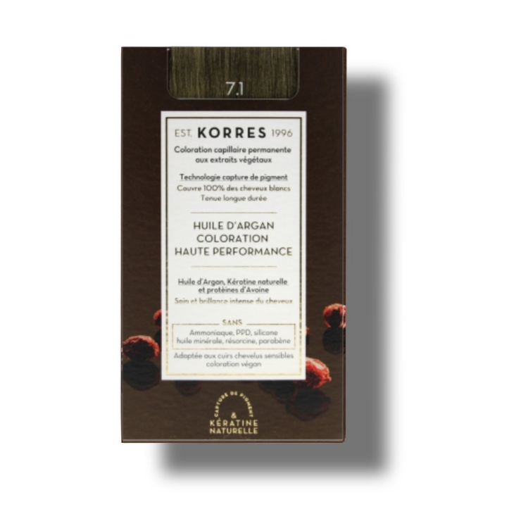 Korres coloration permanente huile d'Argan 7.1 Blond Cendré