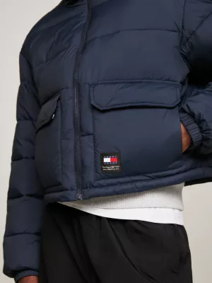 Jaqueta puffer relaxada com logo nas costas