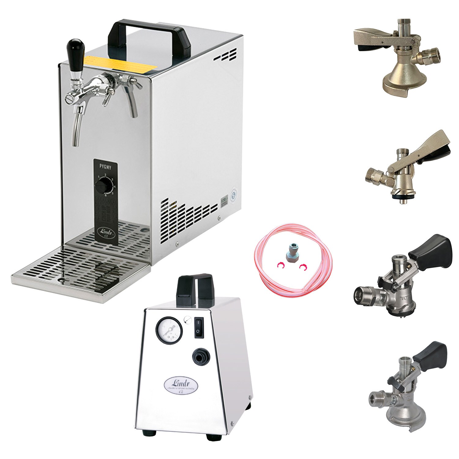 Komplett Set - Zapfanlage, Bierkoffer, Durchlaufkühler, Bierzapfanlage PYGMY 25 1-leitig Trockenkühler, 35 Liter/h, Zapfkopf:ohne