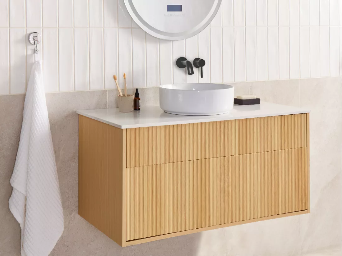Meuble lavabo mural BEXTI 100 cm 52 cm 50 cm Marron clair
