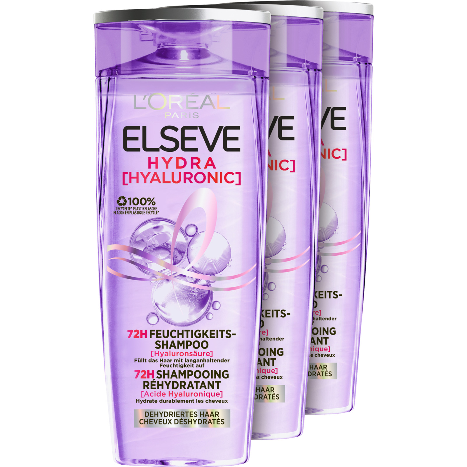 L’Oréal Elsève 72H Feuchtigkeits-Shampoo Hydra Hyaluronic 3 x 250 ml