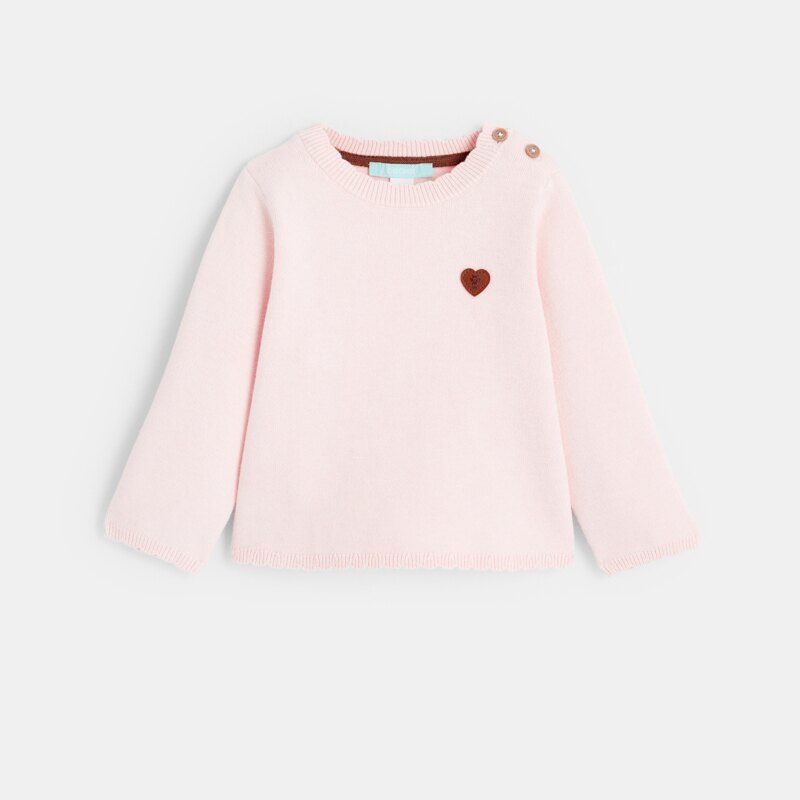 Pull maille tricot col festonné rose bébé fille Rose