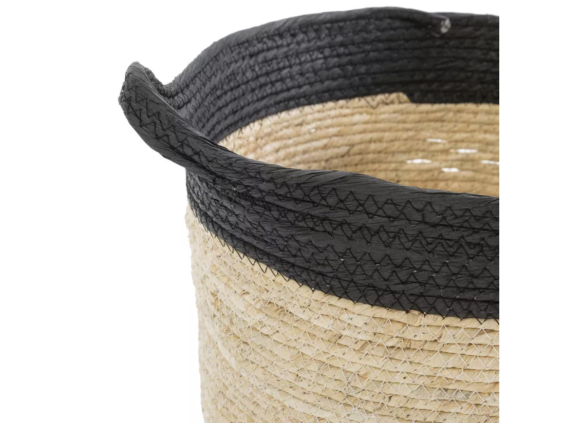 Set de 3 paniers Otilia fibre naturelle et papier, noir/beige