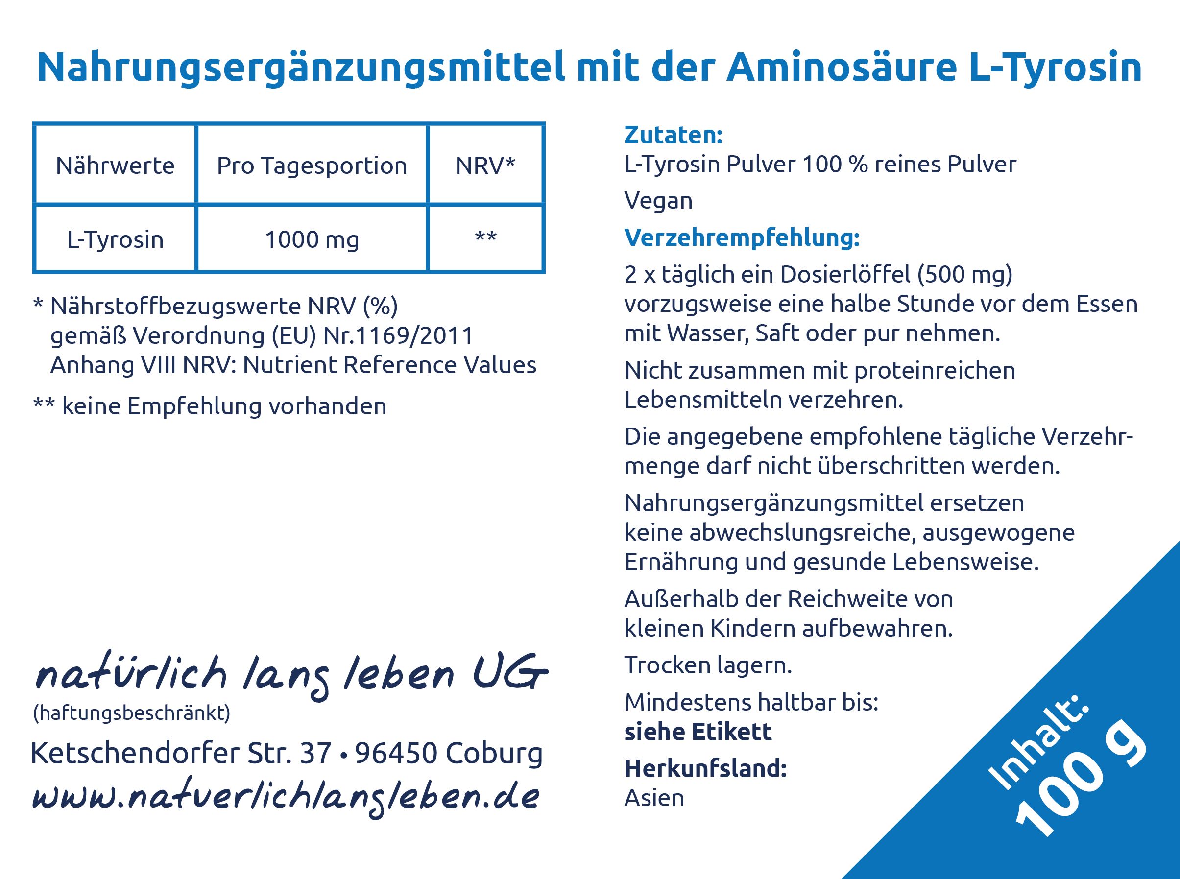 natürlich lang leben L-Tyrosin Pulver