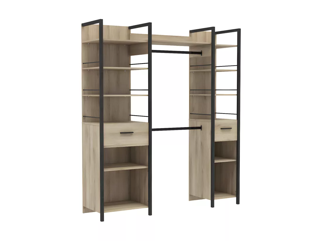Aménagement dressing extensible Chêne/Noir - GARI - L 140/179 x l 48 x H 207 cm